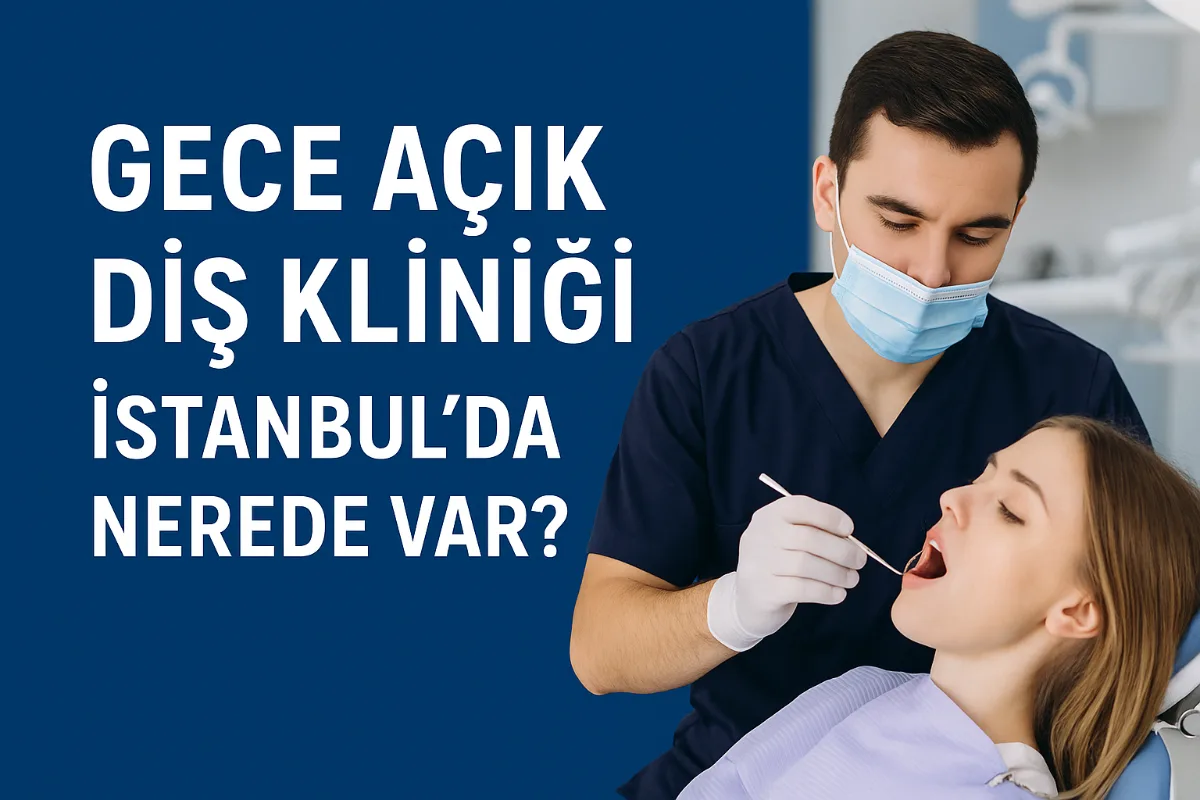 Gece geç saatte hizmet veren diş kliniğinde aydınlatılmış muayene ünitesi ve tedavi hazırlığı